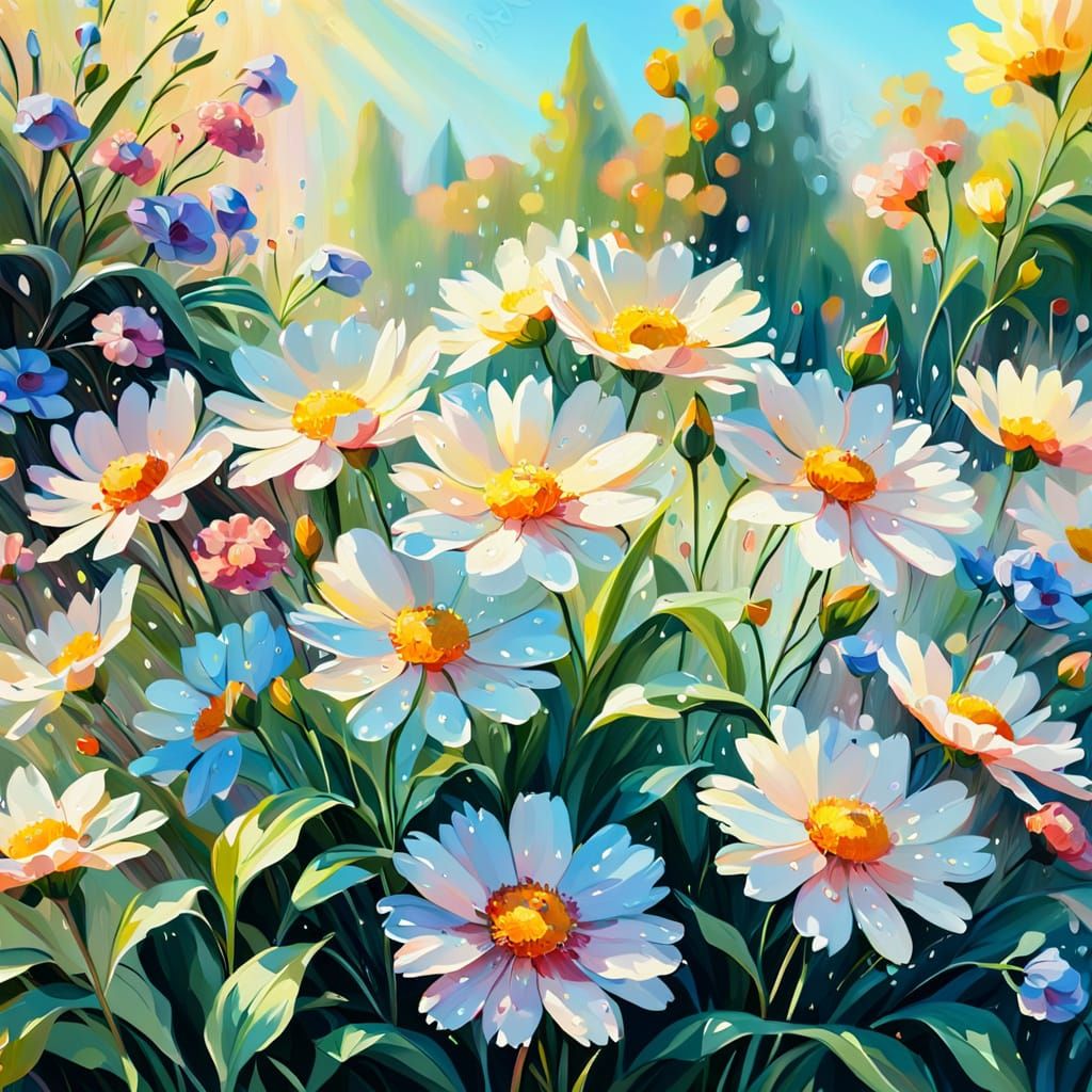 Impressionist Garden Flowers in Pastel Oil Painting