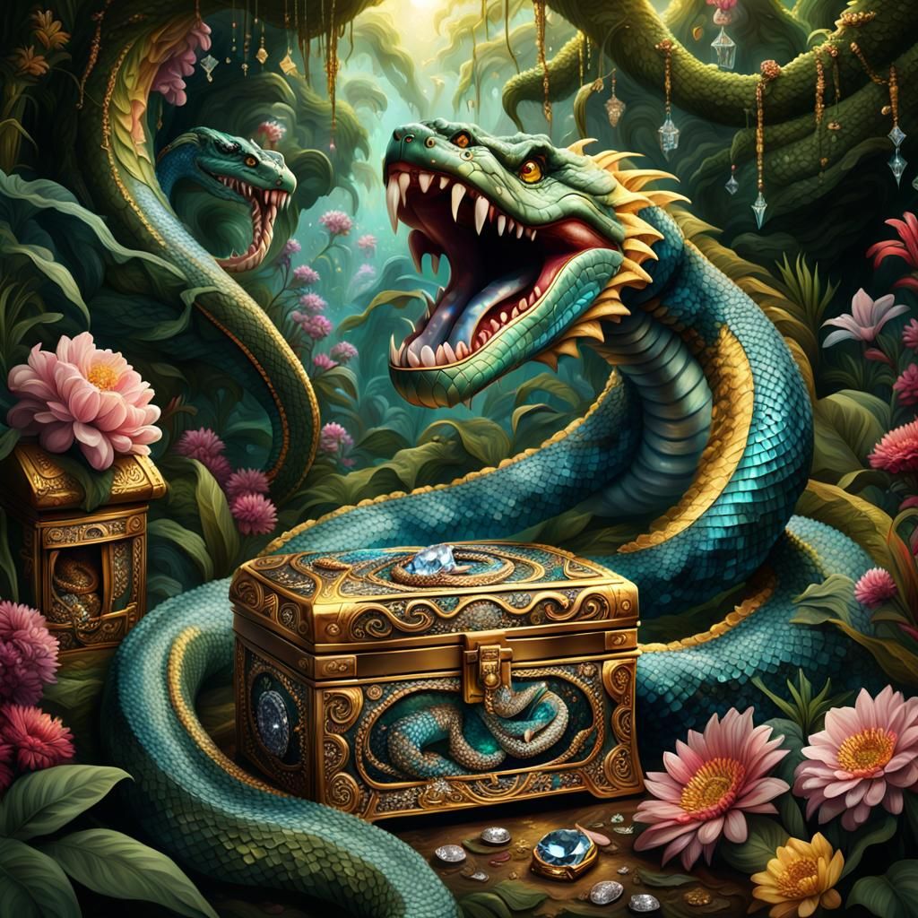 Serpent Guarding Treasure in Amazon Rainforest