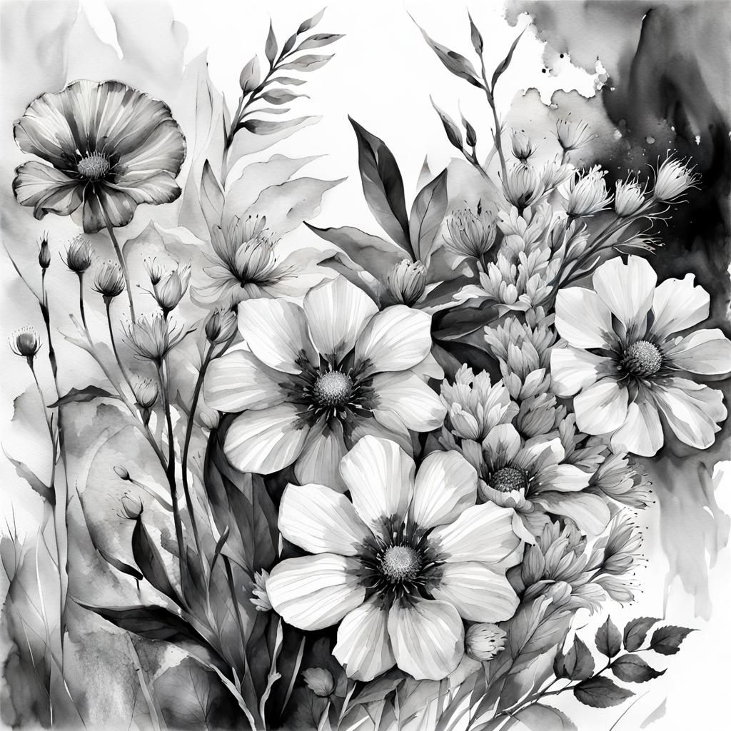 Botanical Flowers in Watercolor Style