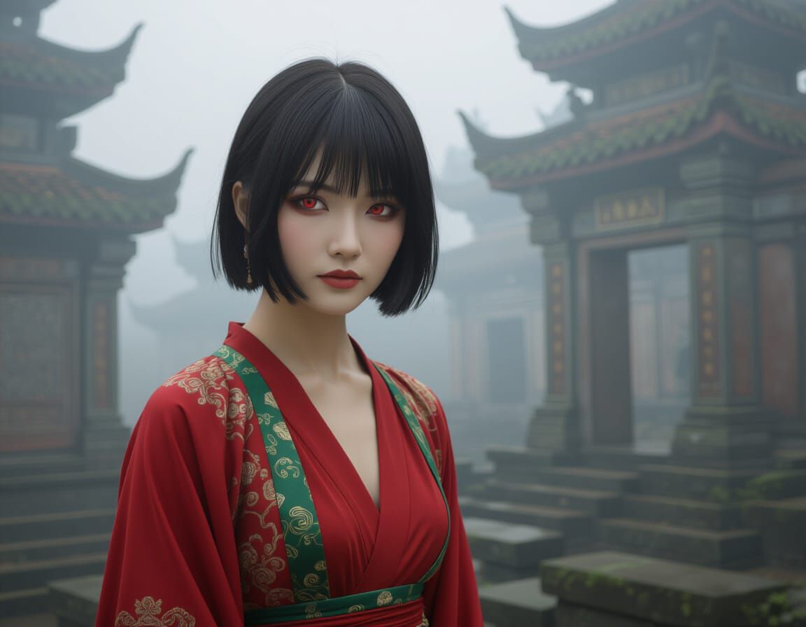 Forgotten Goddess in Mist-Shrouded Temple Ruins