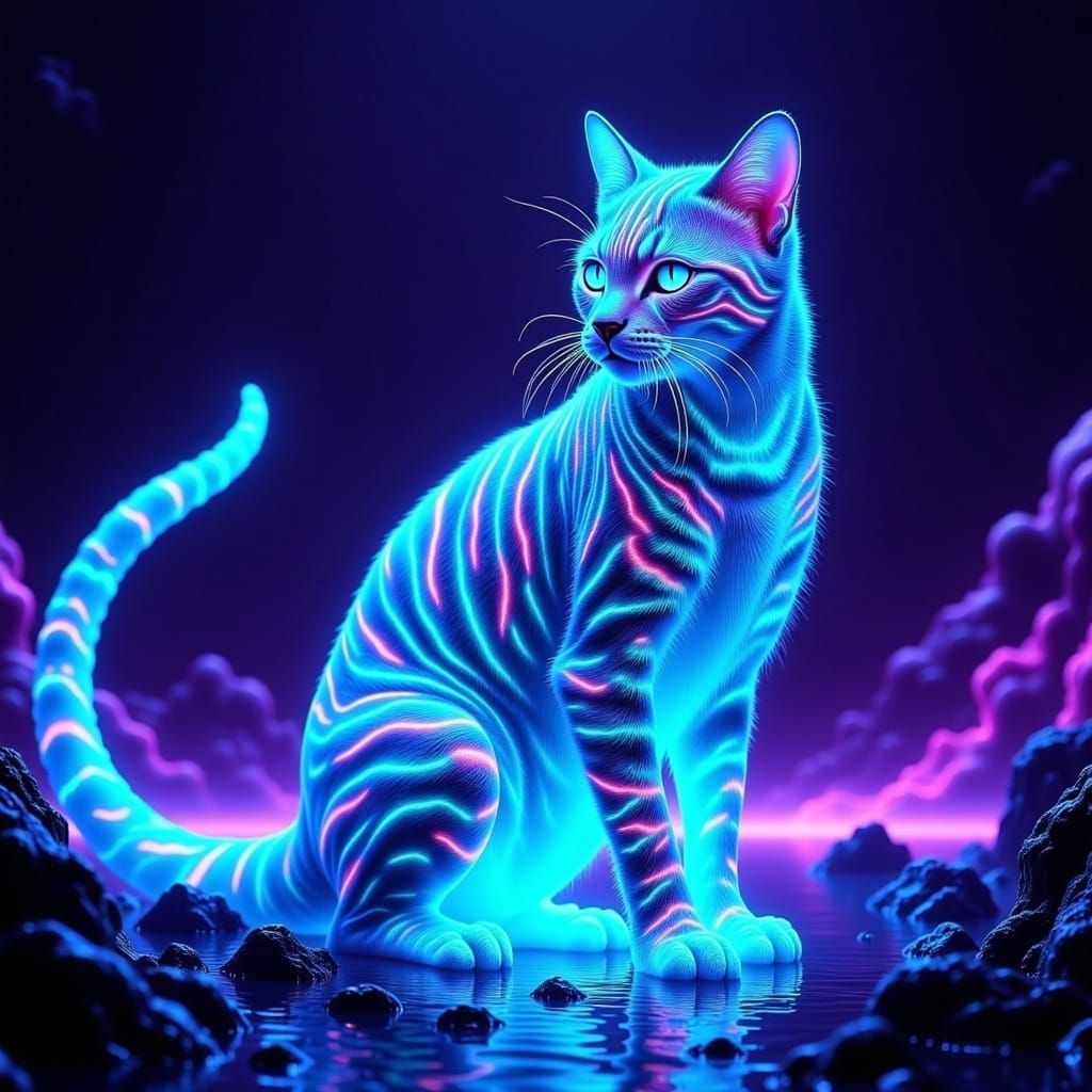 Majestic Oceanic Cat Illuminated by Neon Lights