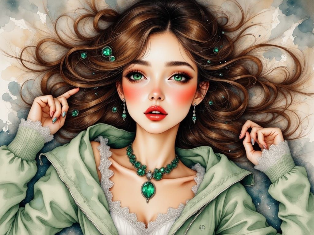 Laughing Woman in Pajamas: Ink-Inspired Digital Art