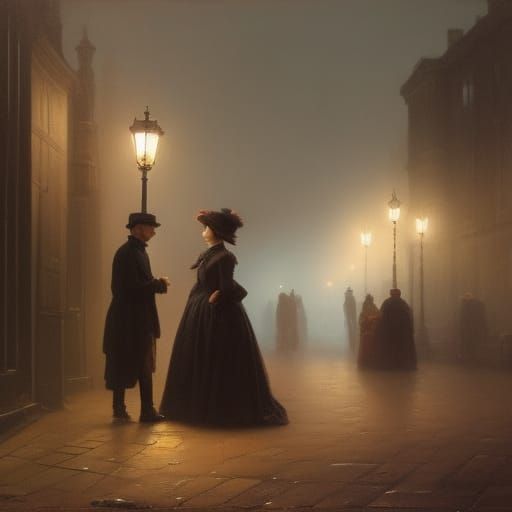 Victorian London Fog: Impressionistic Oil Painting