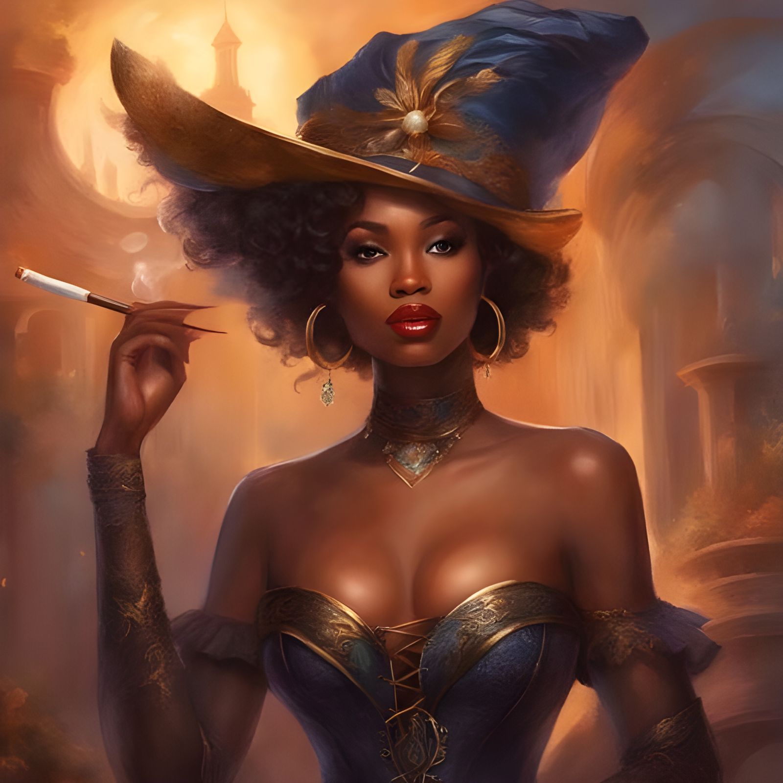 Beautiful Black Woman Portrait in Romantic Style