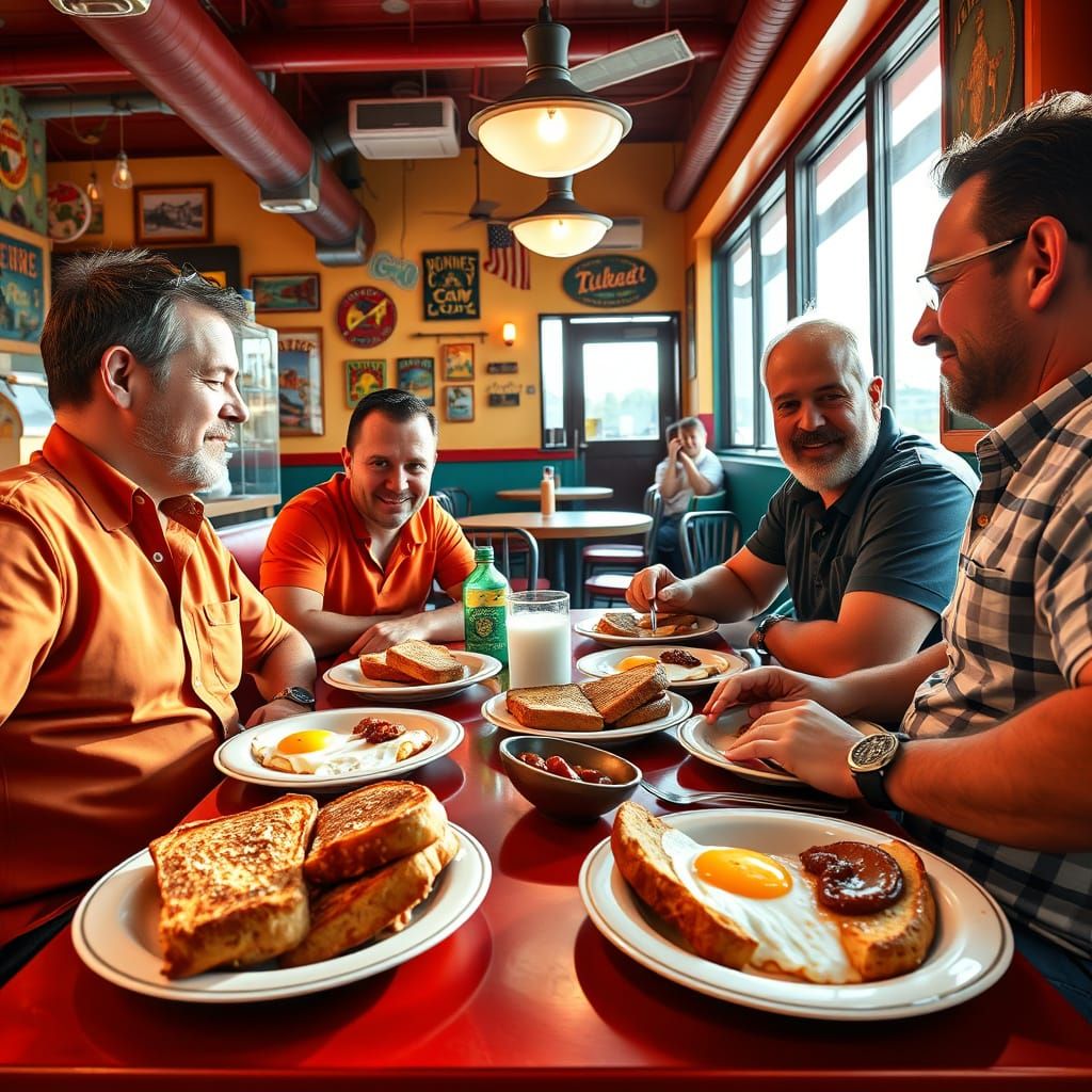 Casual Friends Savor Breakfast in a Vibrant Miami Cafe