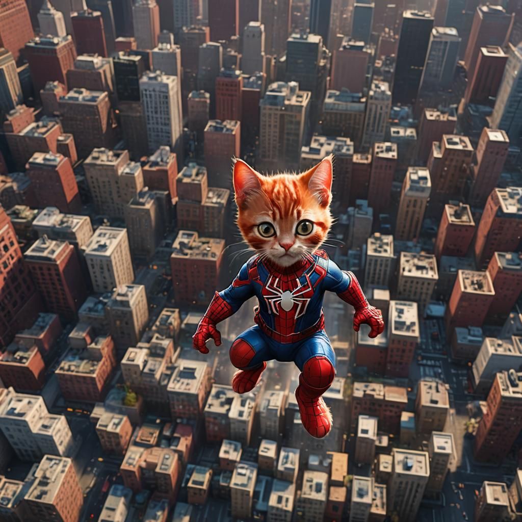 Red-Haired Kitten as Spider-Man: Digital Art