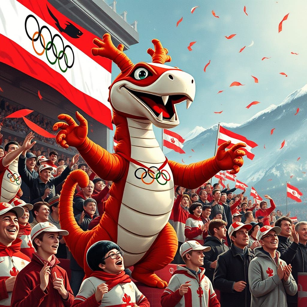 Tatzelwurm: Austrian Olympic Mascot in Propaganda Art Style