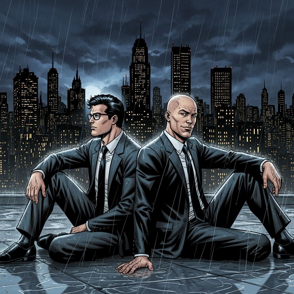 Clark Kent and Lex Luthor on a Rooftop, Comic Book Style