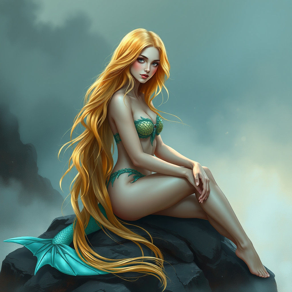 Alluring Mermaid with Golden Hair and Turquoise Tail