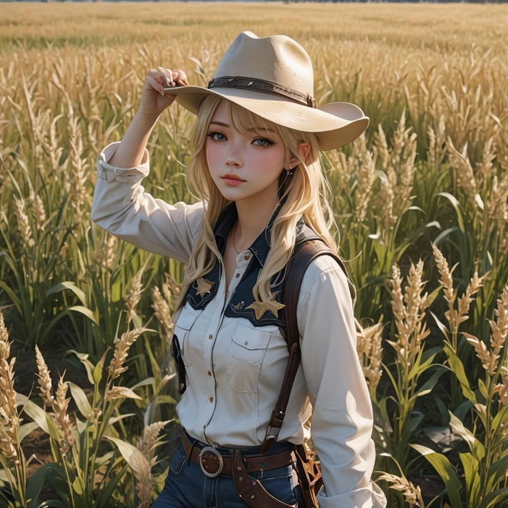 Blonde Girl in Cowboy Hat: 3D Anime Art
