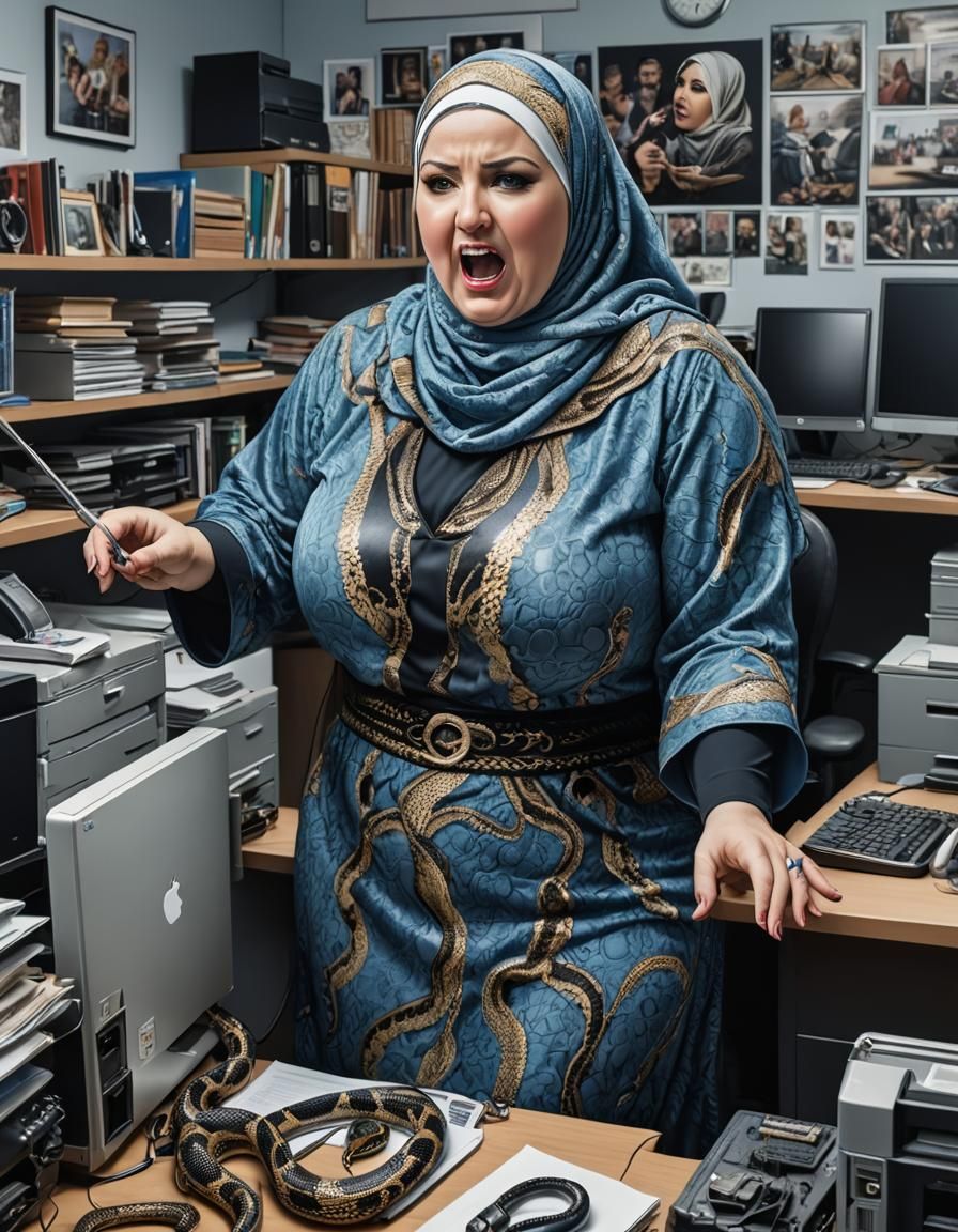 Woman in Hijab Reacts to Snake in Office