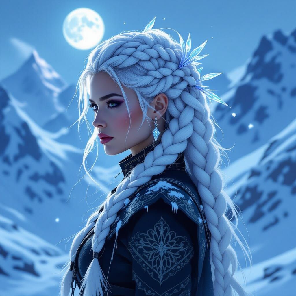 Icy Warrior Woman Portrait as Oil Painting