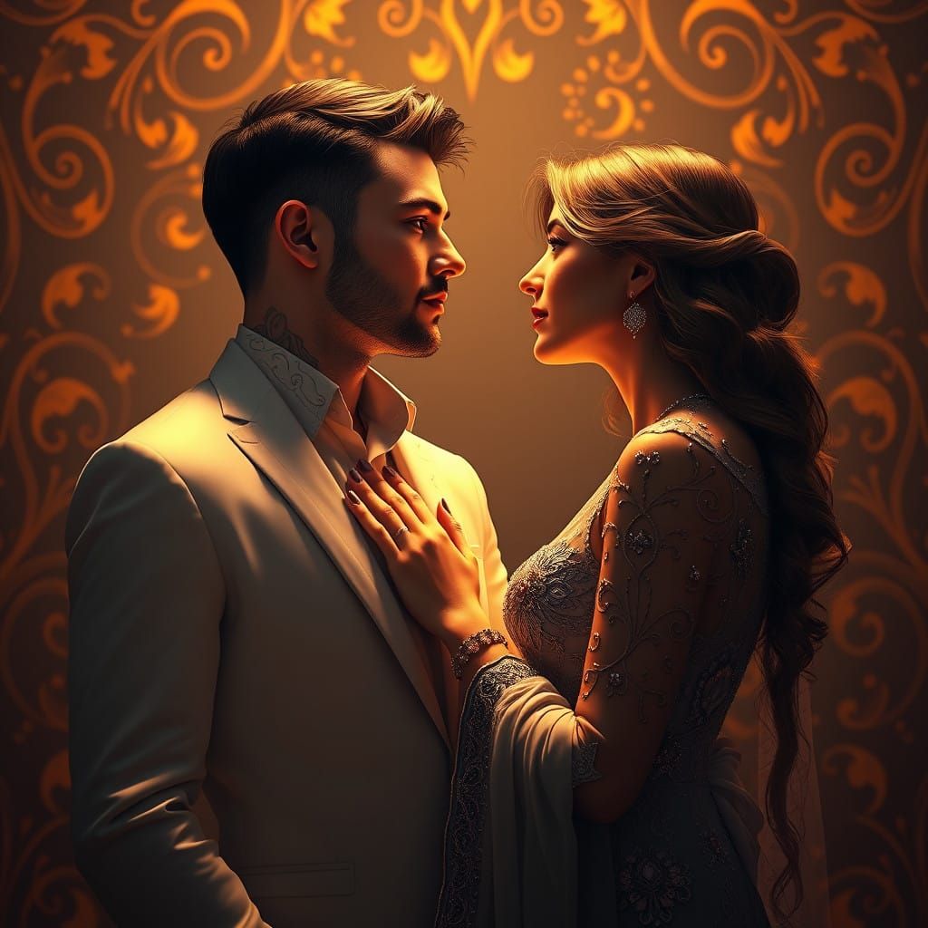 Couple in Love, Embracing Each Other in Golden Light