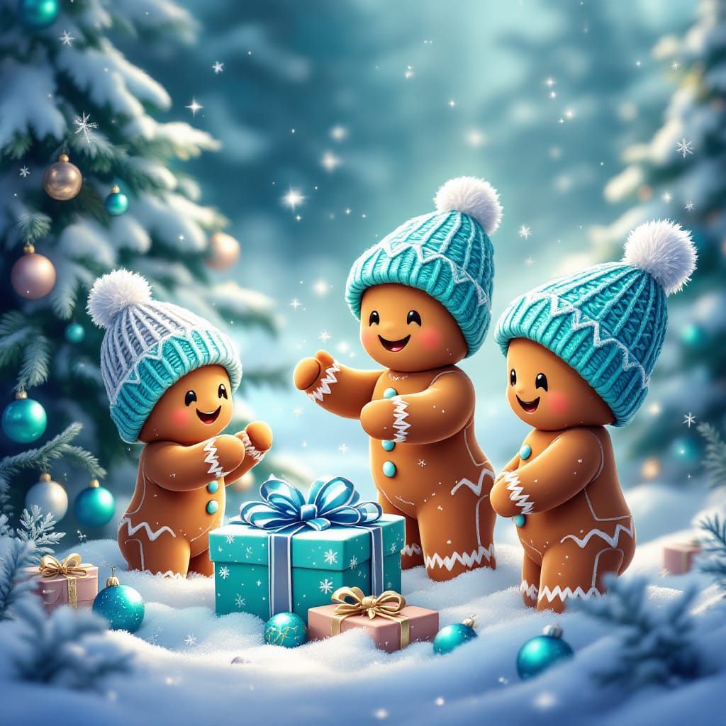 Joyful Gingerbread People Decorating Christmas Tree