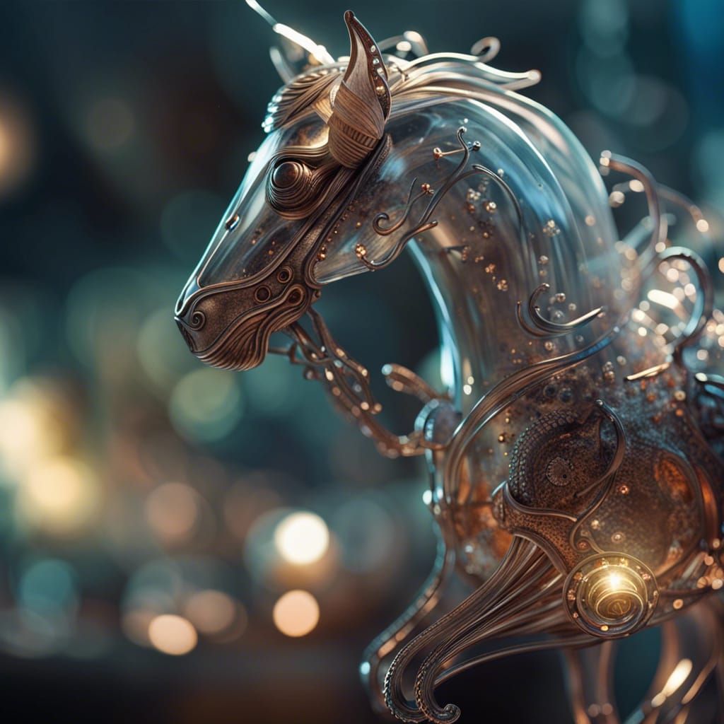 Steampunk Glass Unicorn Figurine in Workshop