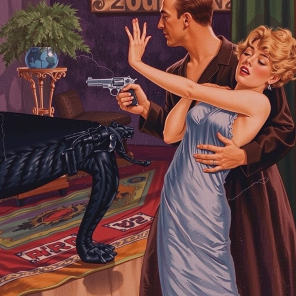 Pulp Art: Man and Woman in Dark Foyer