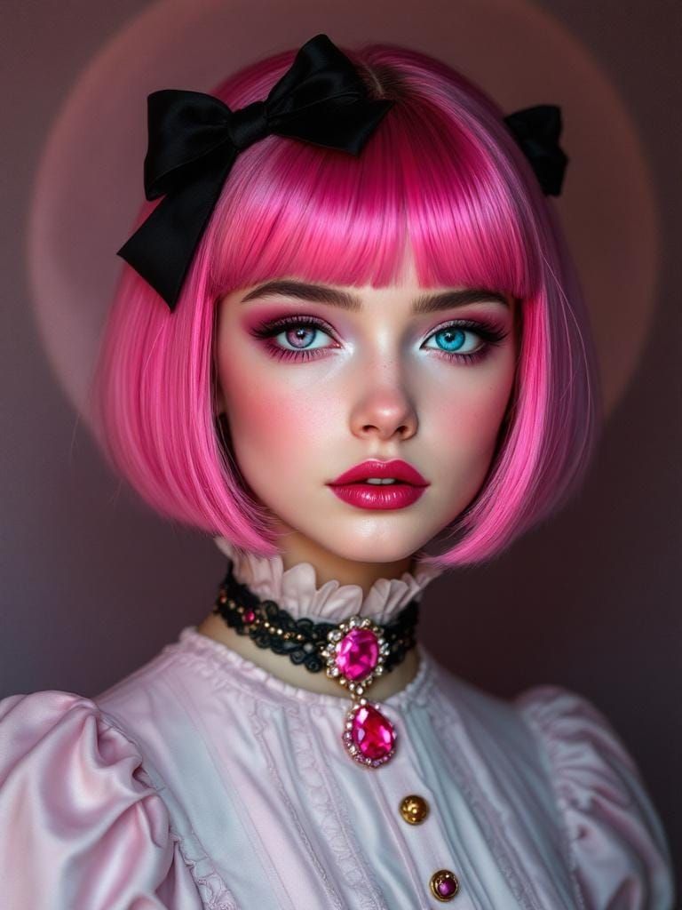 Victorian Woman with Heterochromatic Eyes, Aged Fresco Style