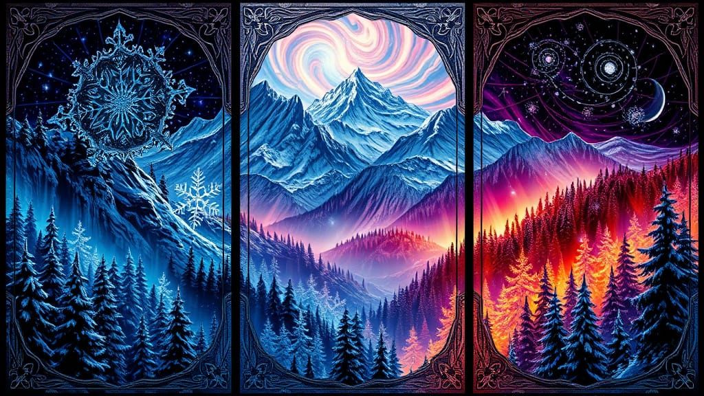 Celtic Stained Glass Triptych: Celestial Forest & Aurora