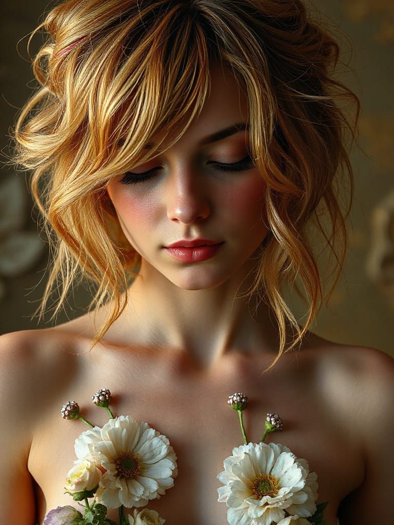 Provocative Model with Floral Embellishments in Klimt Style