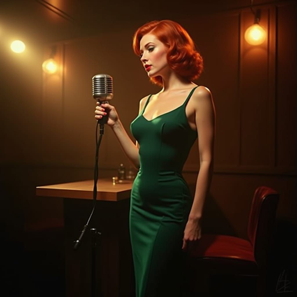 Glamorous Redhead Singer in Jazz Club, Art Deco Style