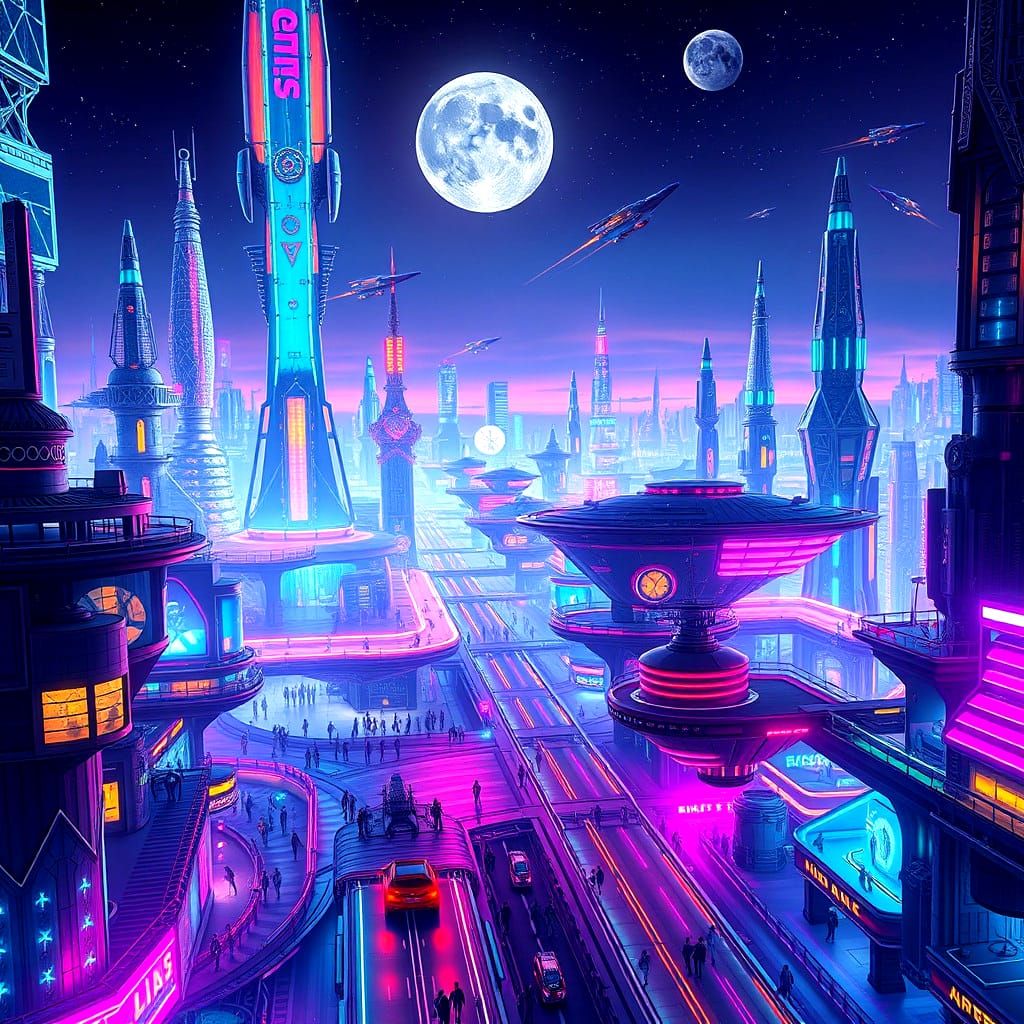 Surreal Spaceport Hologram Unveils Futuristic Metropolis