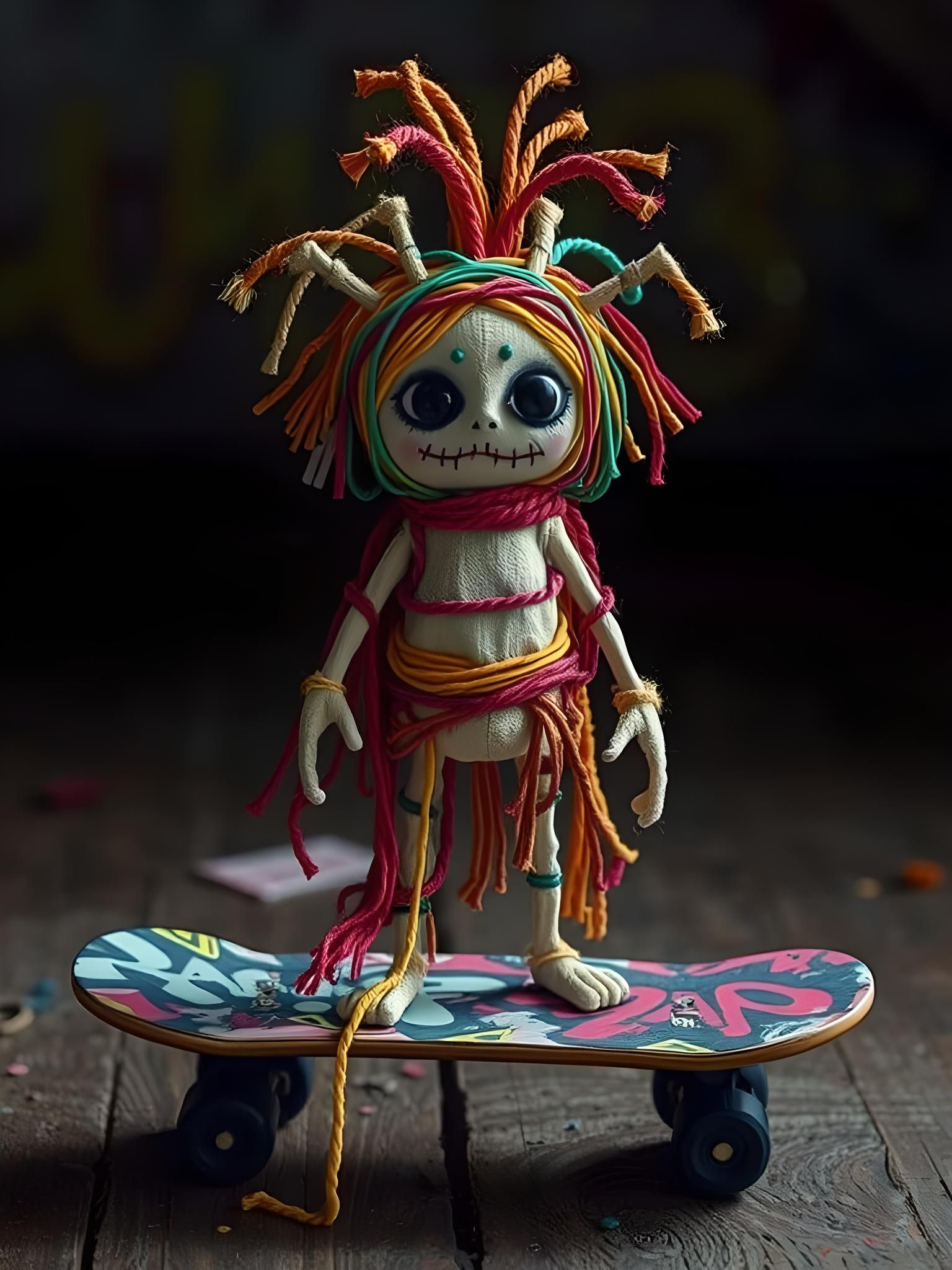 Voodoo Doll on Skateboard: Creative and Detailed