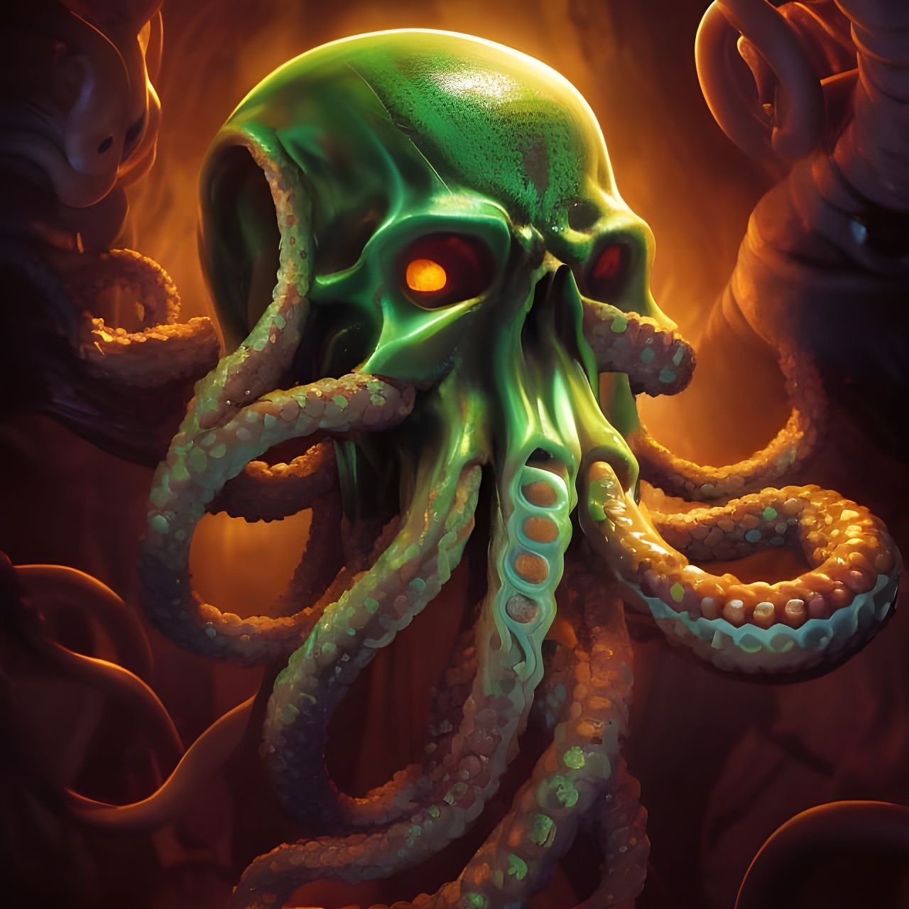 Cthulhu Skull with Tentacle Beard in Dramatic Lighting
