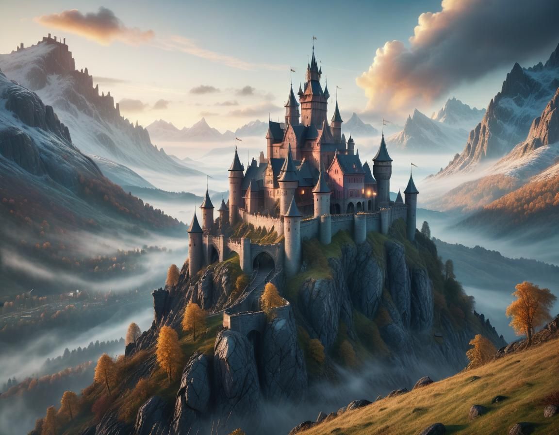 Misty Mountain Castle at Sunrise