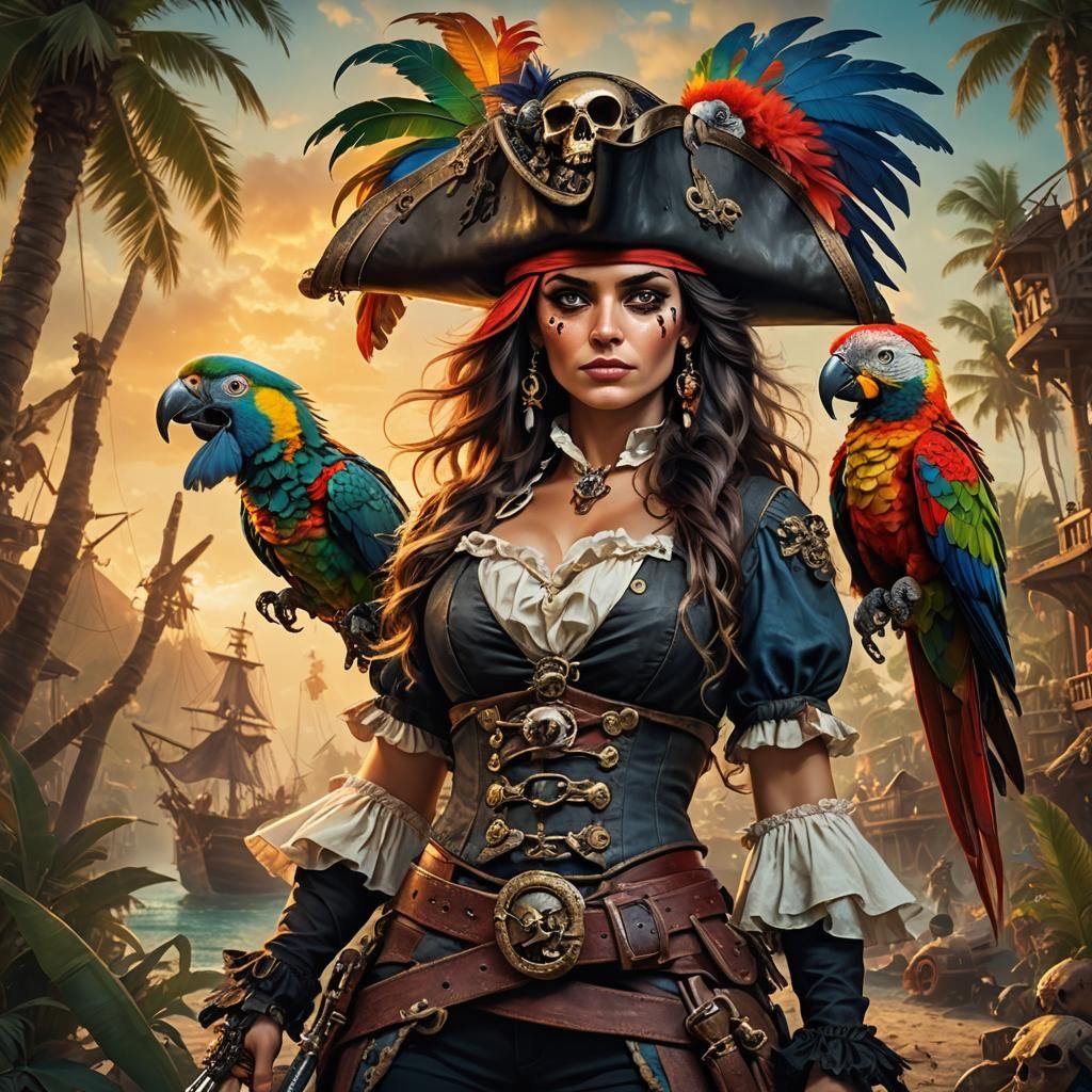 Pirate Lady Portrait in Frazetta-Style Matte Painting