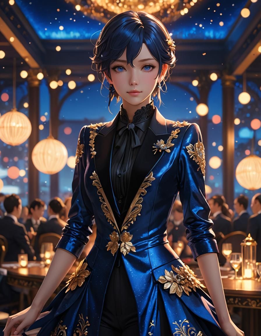 Velvet Blue Ballroom Suit in 3D Anime Art