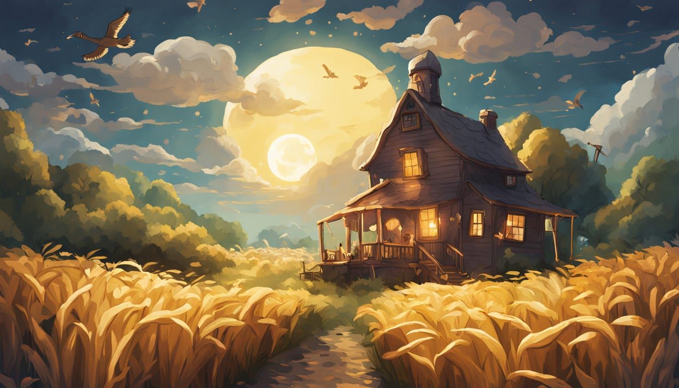 Whimsical Goose in Golden Cornfield