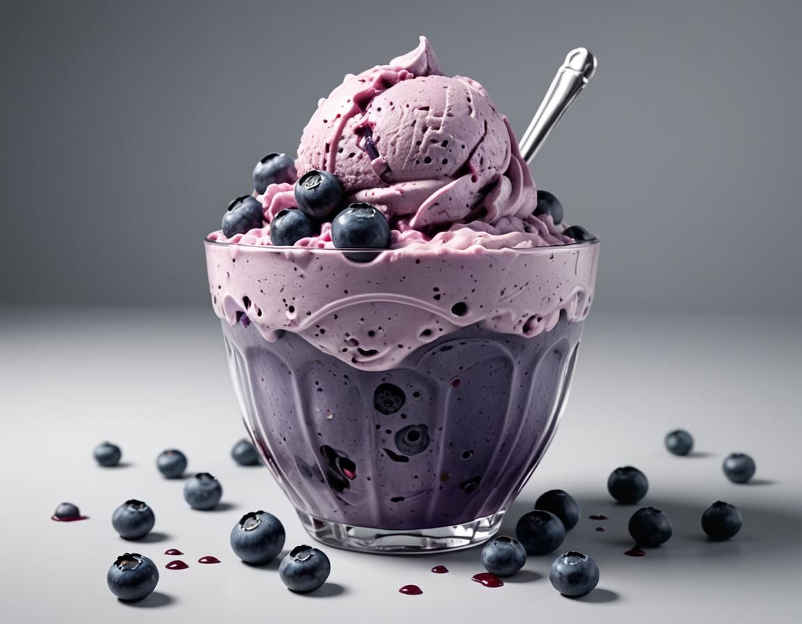 Blueberry Ice Cream Cup in Anime Photorealistic Style