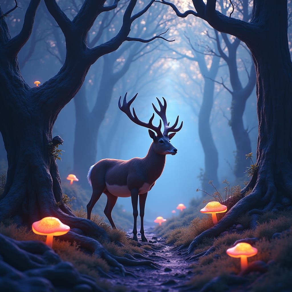 Mystical Pronghorn Antelope in Fantasy Landscape