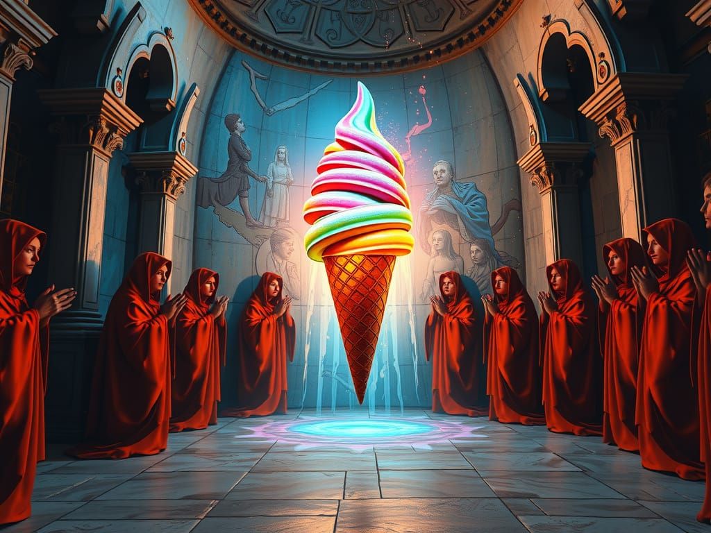 Cult Worshipping a Glowing Ice Cream Cone