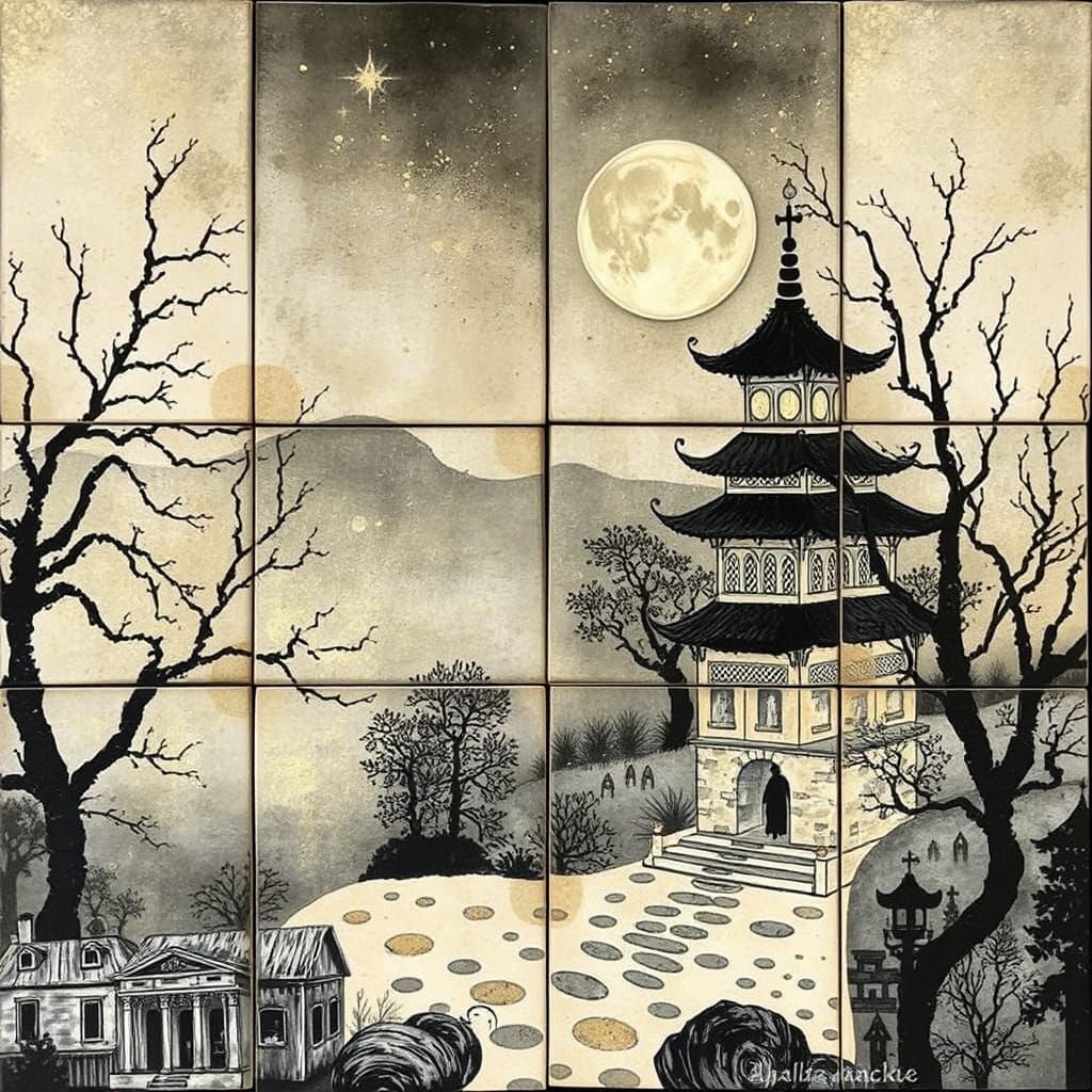 Chinese Courtesan in Alcohol Ink Dreamscape