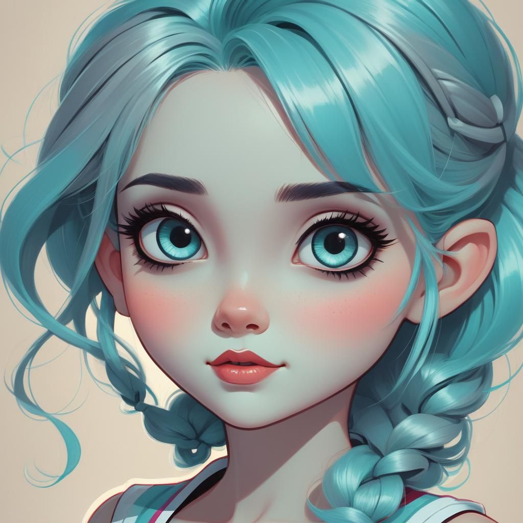 Vintage Little Girl Portrait in Cartoon Style