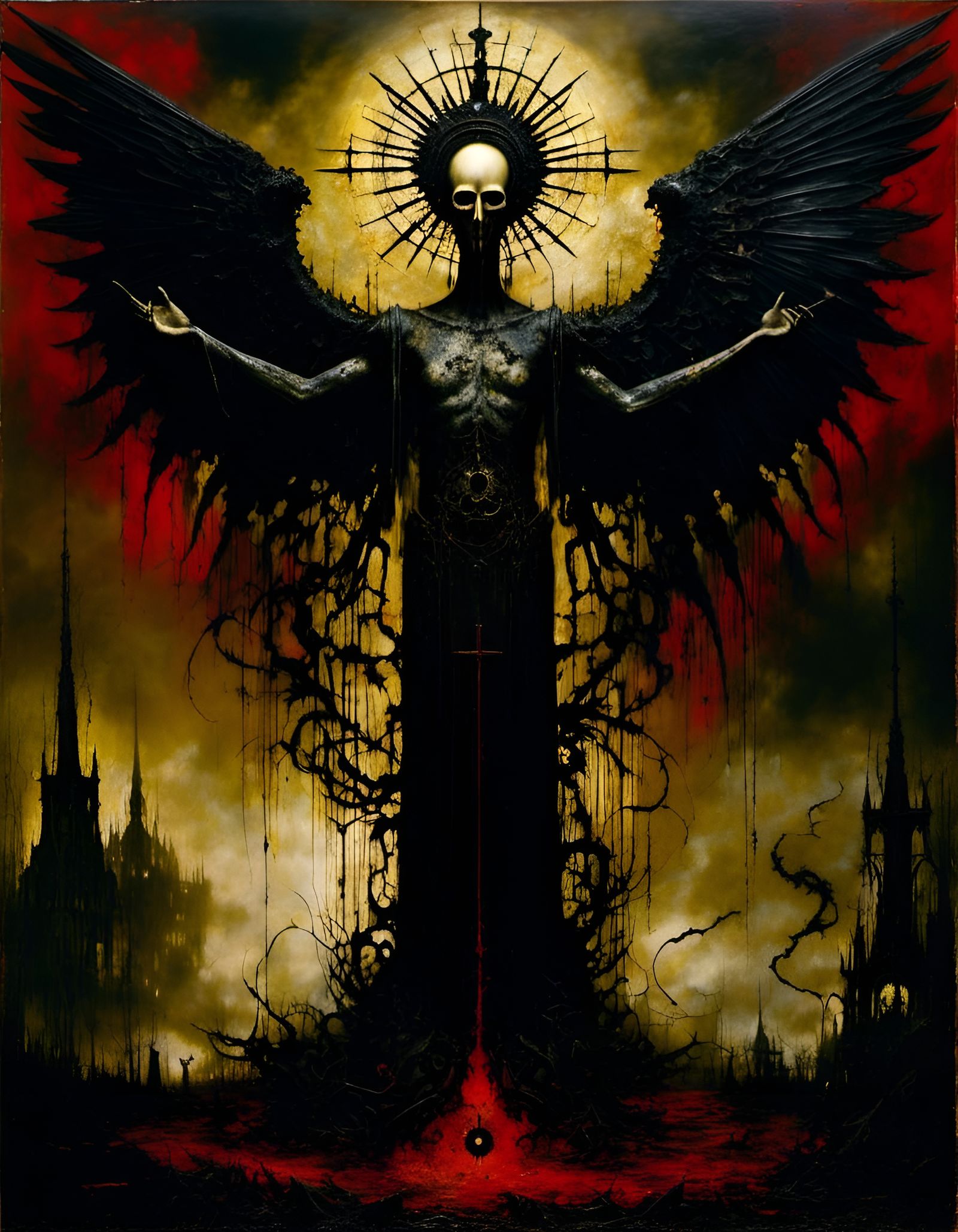 Surreal Demon Lucifer Ascending in Dark Bauhaus Style
