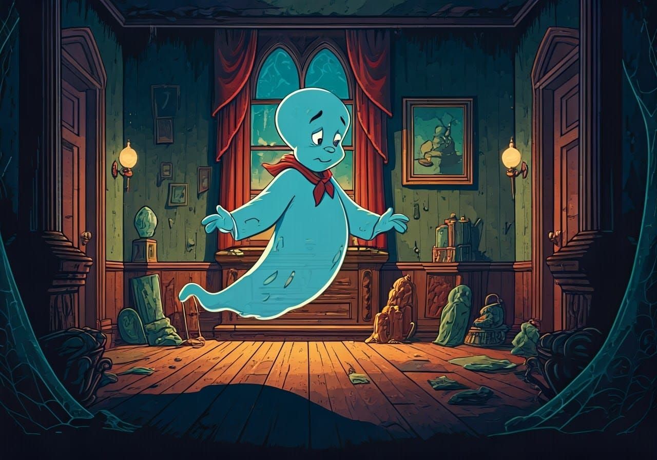 Lonely Ghost in Abandoned Mansion: Retro Fantasy