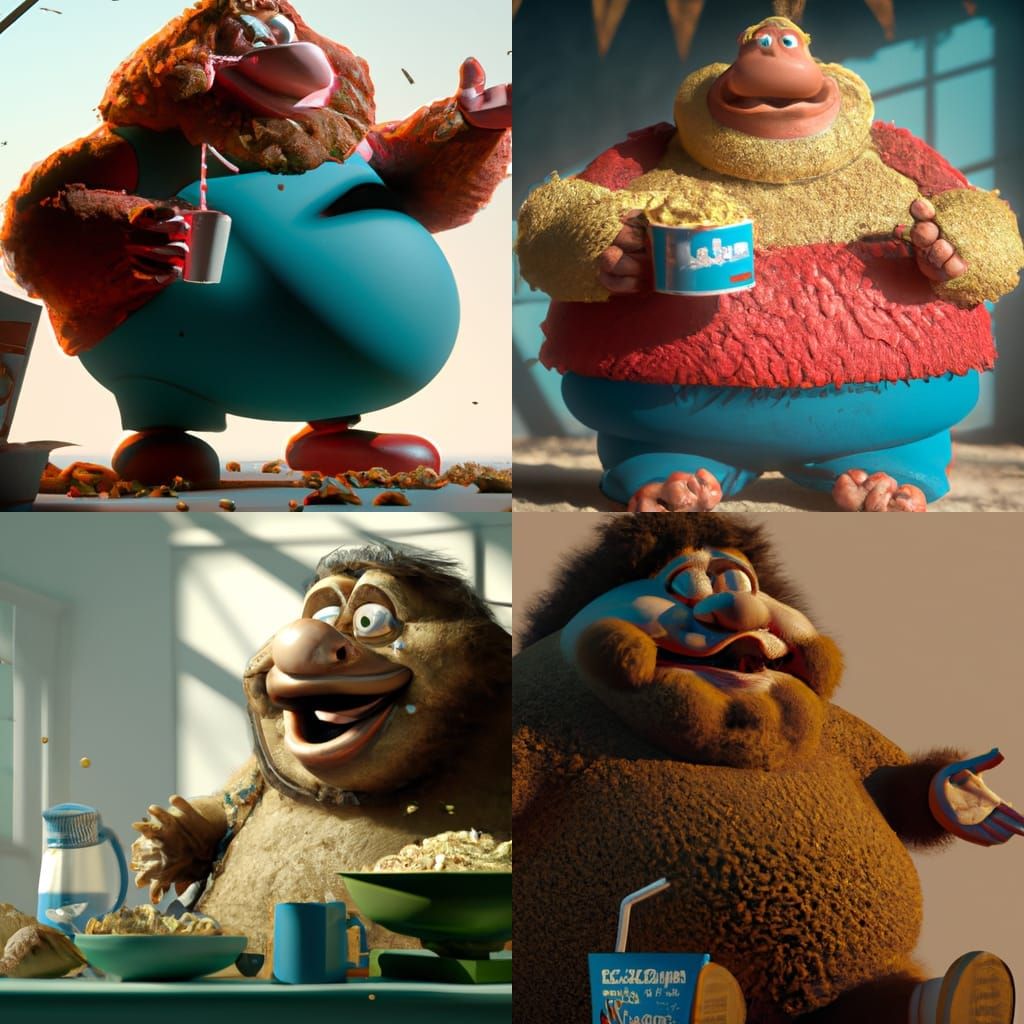 Obese Muppet Advertises Cereal with 3D Shading