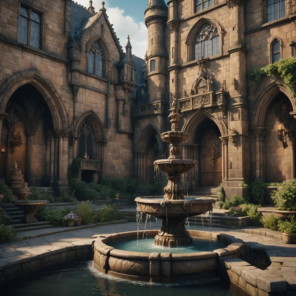 Medieval Fountain in Edinburgh Fantasy Concept Art