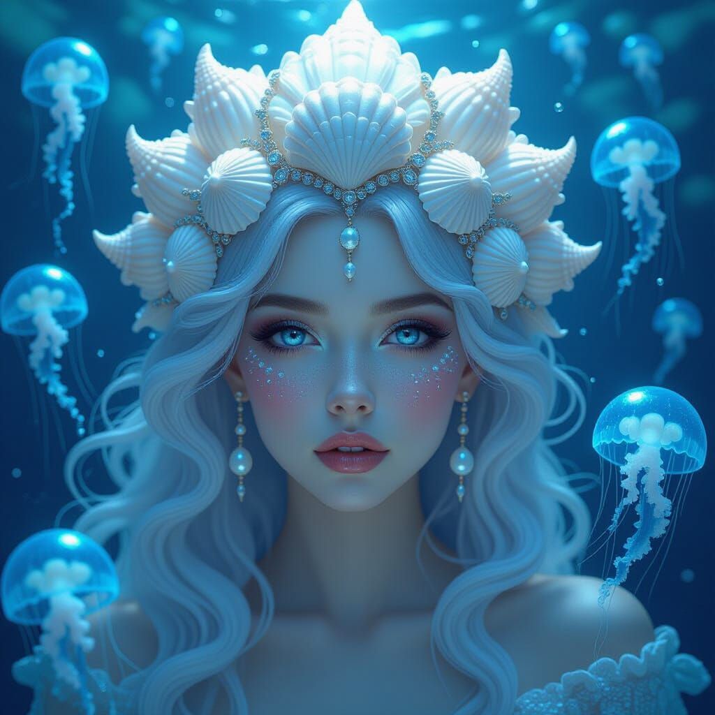 Bioluminescent Ocean Goddess with Jellyfish Hair