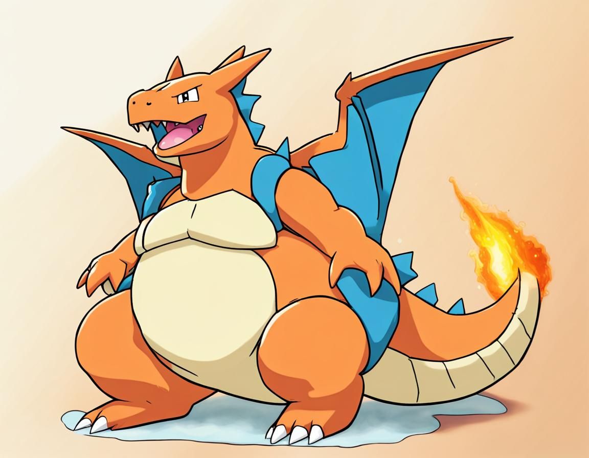 Humorous Image of Overweight Charizard in Diaper