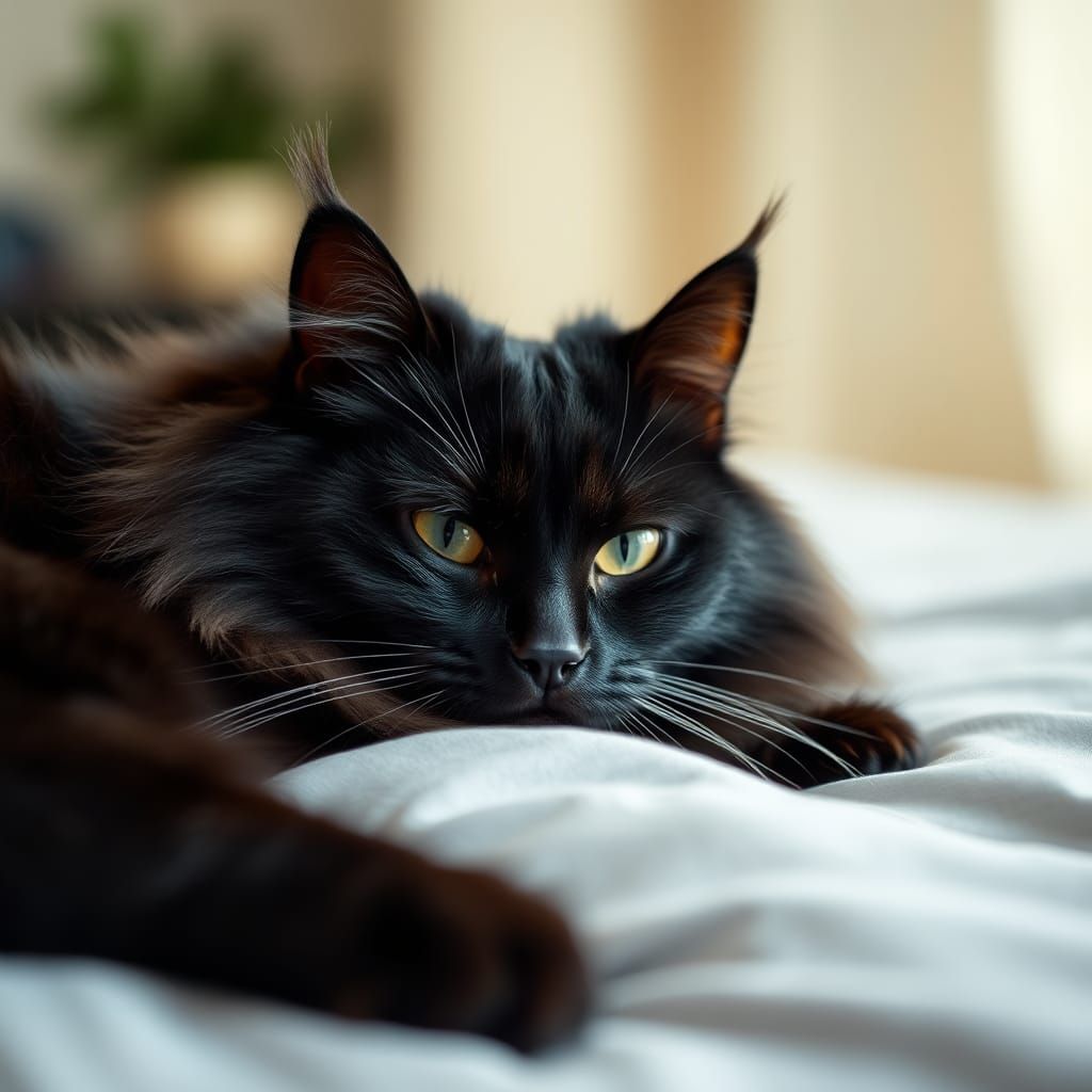 Judgmental Black Cat Lounging: Professional Photography