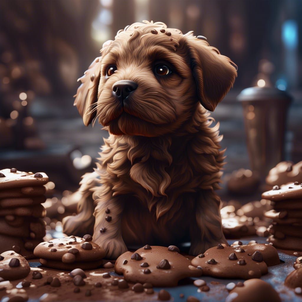 Chocolate Chip Cookie Puppy in Detailed Fantasy Art