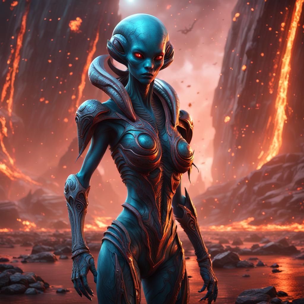 Detailed Alien Woman Concept Art in 8K