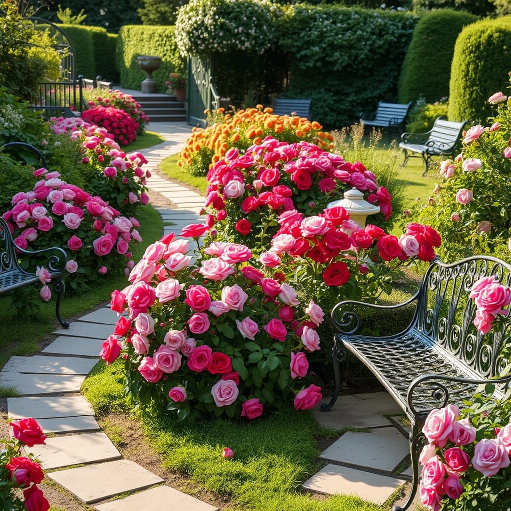 Romantic English Rose Garden in Whimsical Style
