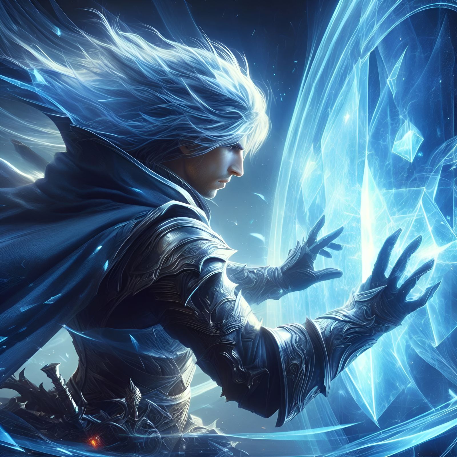 Epic Magician Evokes Magic Shield in Fantasy Art