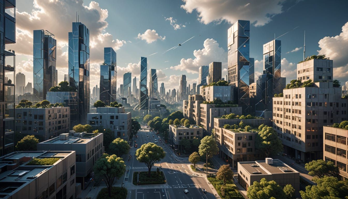 Surreal Futuristic Cityscape with Geometric Perfection