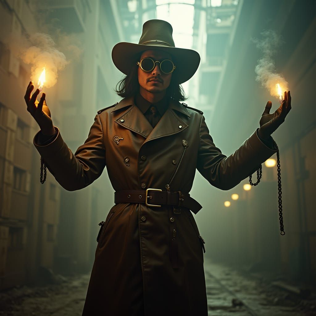 Dieselpunk Warlock Casting a Divination Spell