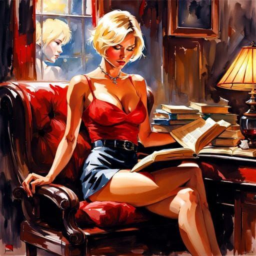 Beautiful Woman Reading Portrait in Splash Art Style